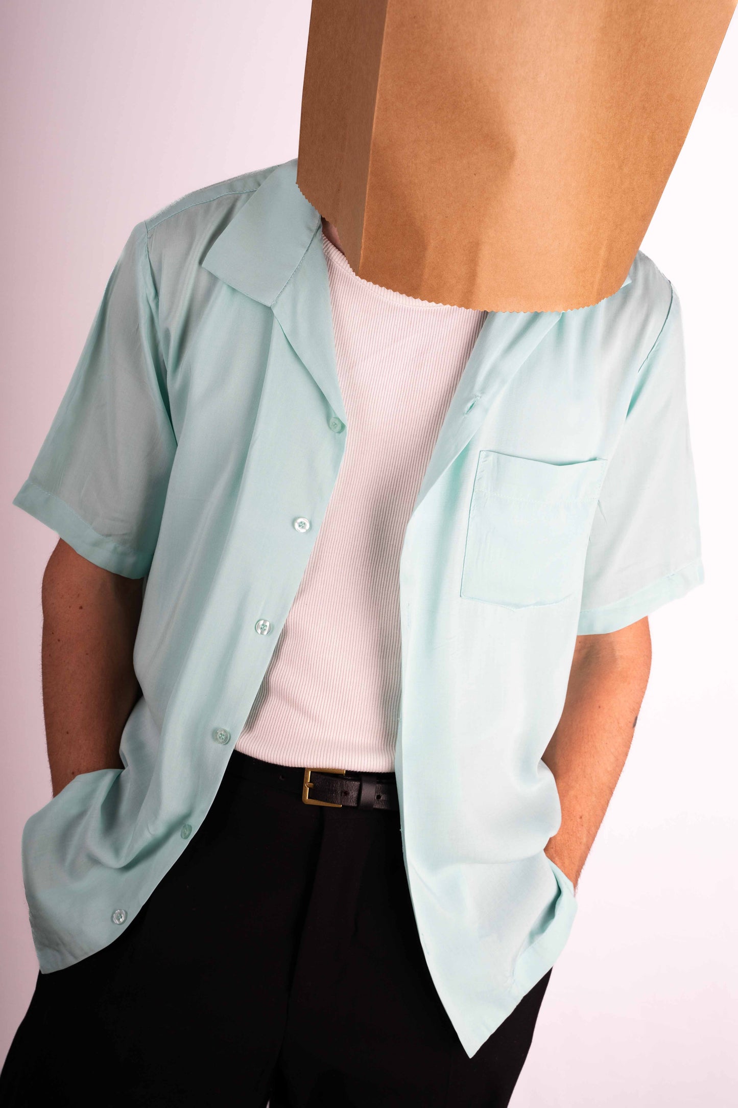 Pastel blue short sleeve cutless collar shirt