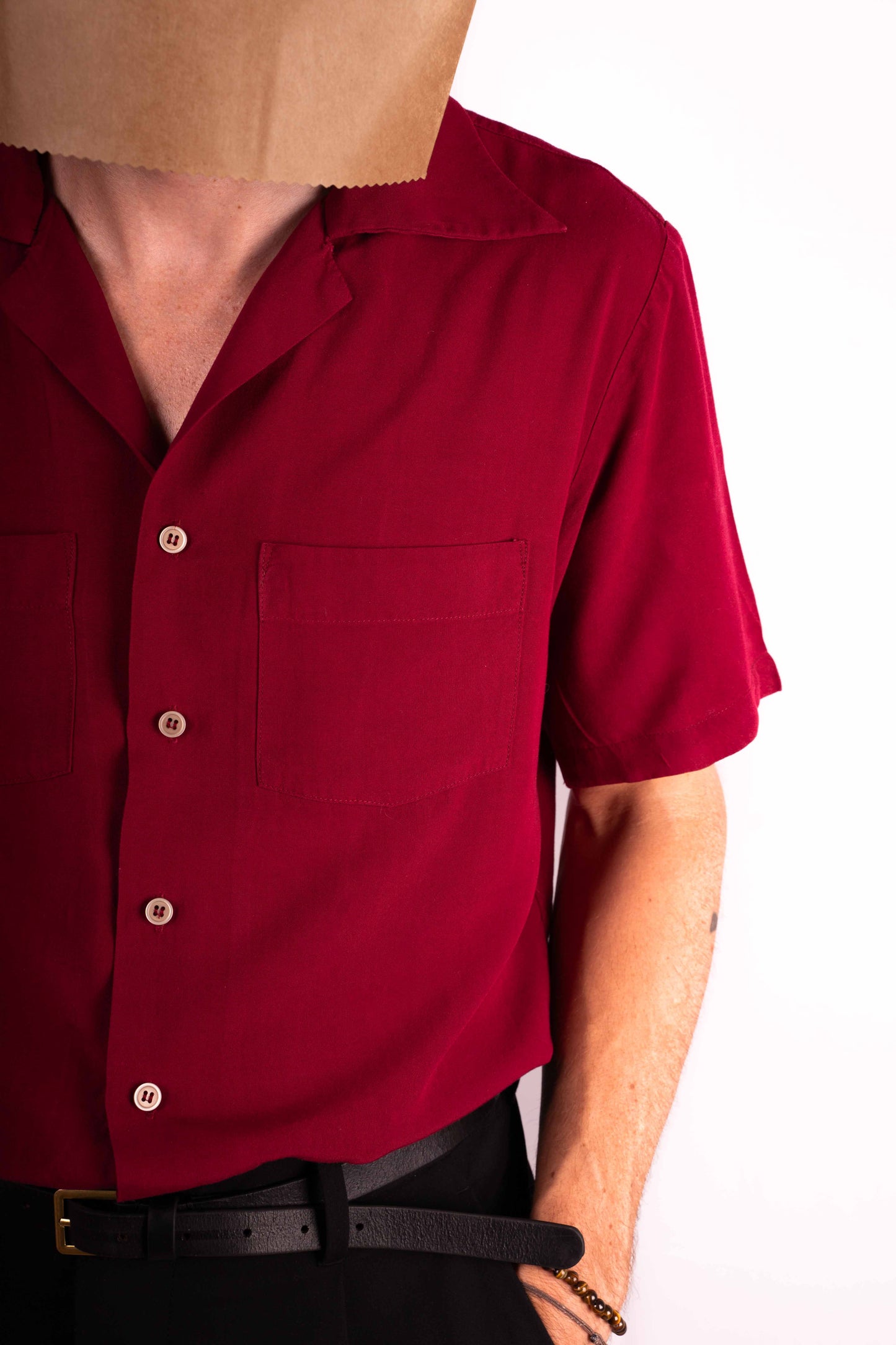 Burgundy 70’s collar short sleeve shirt