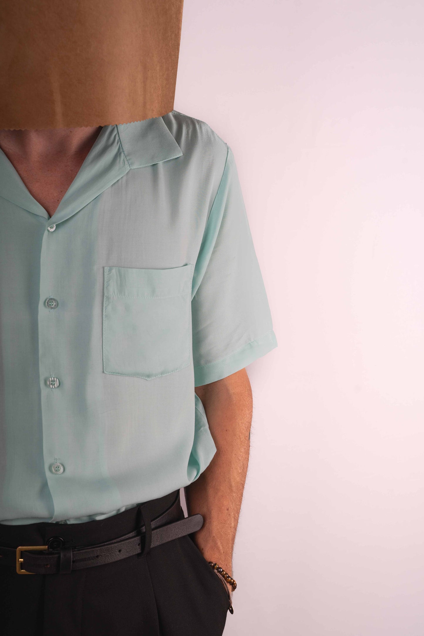 Pastel blue short sleeve cutless collar shirt