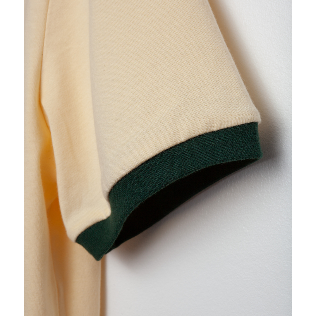 Cream / Dark Green ringer T-shirt