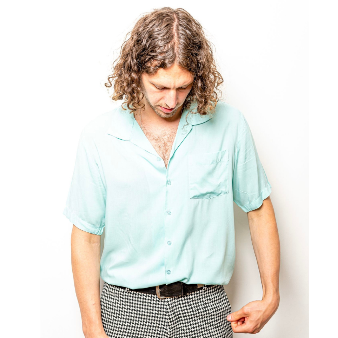 Pastel blue short sleeve cutless collar shirt