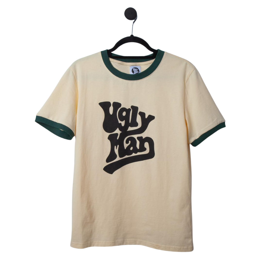 Cream / Dark Green ringer T-shirt