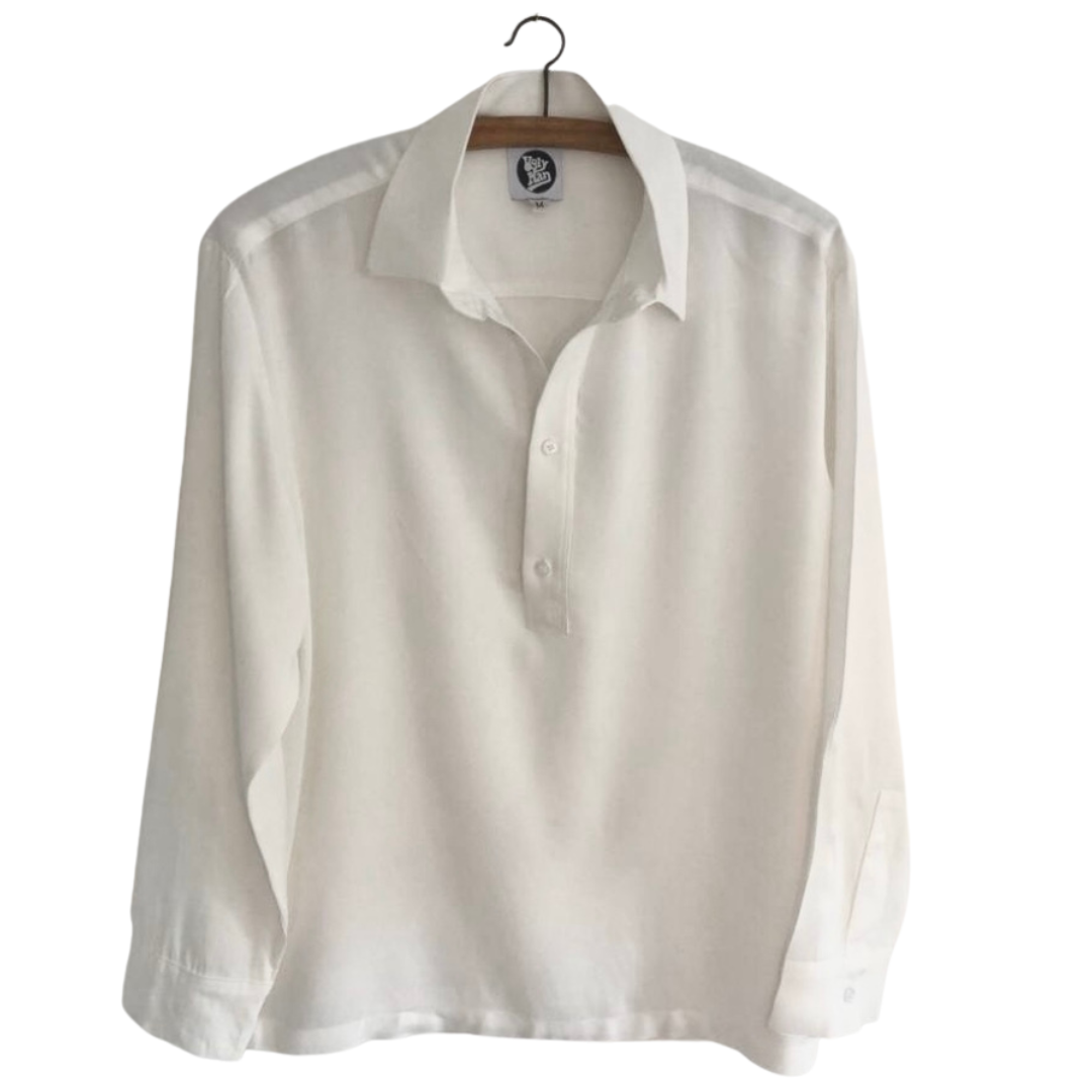 White long sleeve half button shirt